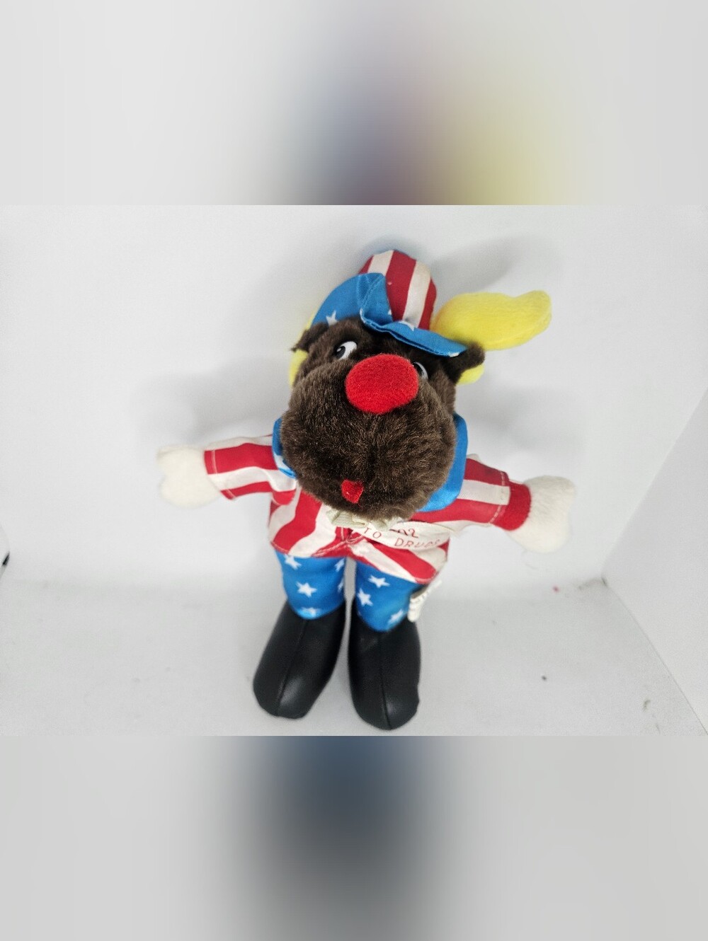 Vintage 90s / Y2K Say No To Drugs Moose  Stuffed Plush Patriotic Plush Appeal . 